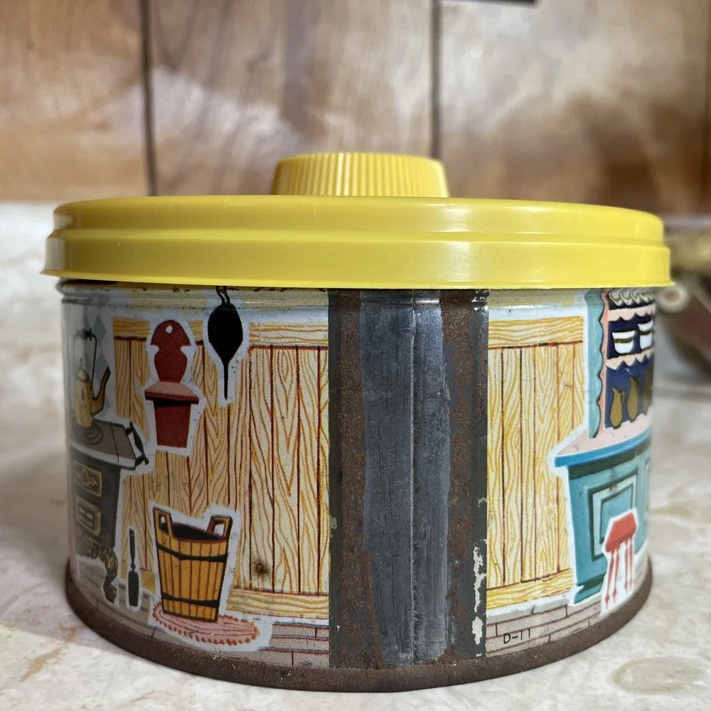 Vintage‎ Mrs. Leland's Butter Bits Candy Tin With Yellow Lid